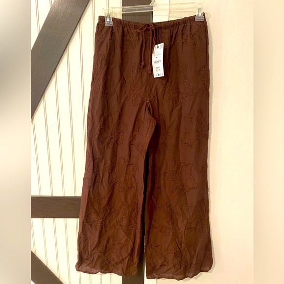 Zara Other - Women’s Brown Embroidered Lounge Pants